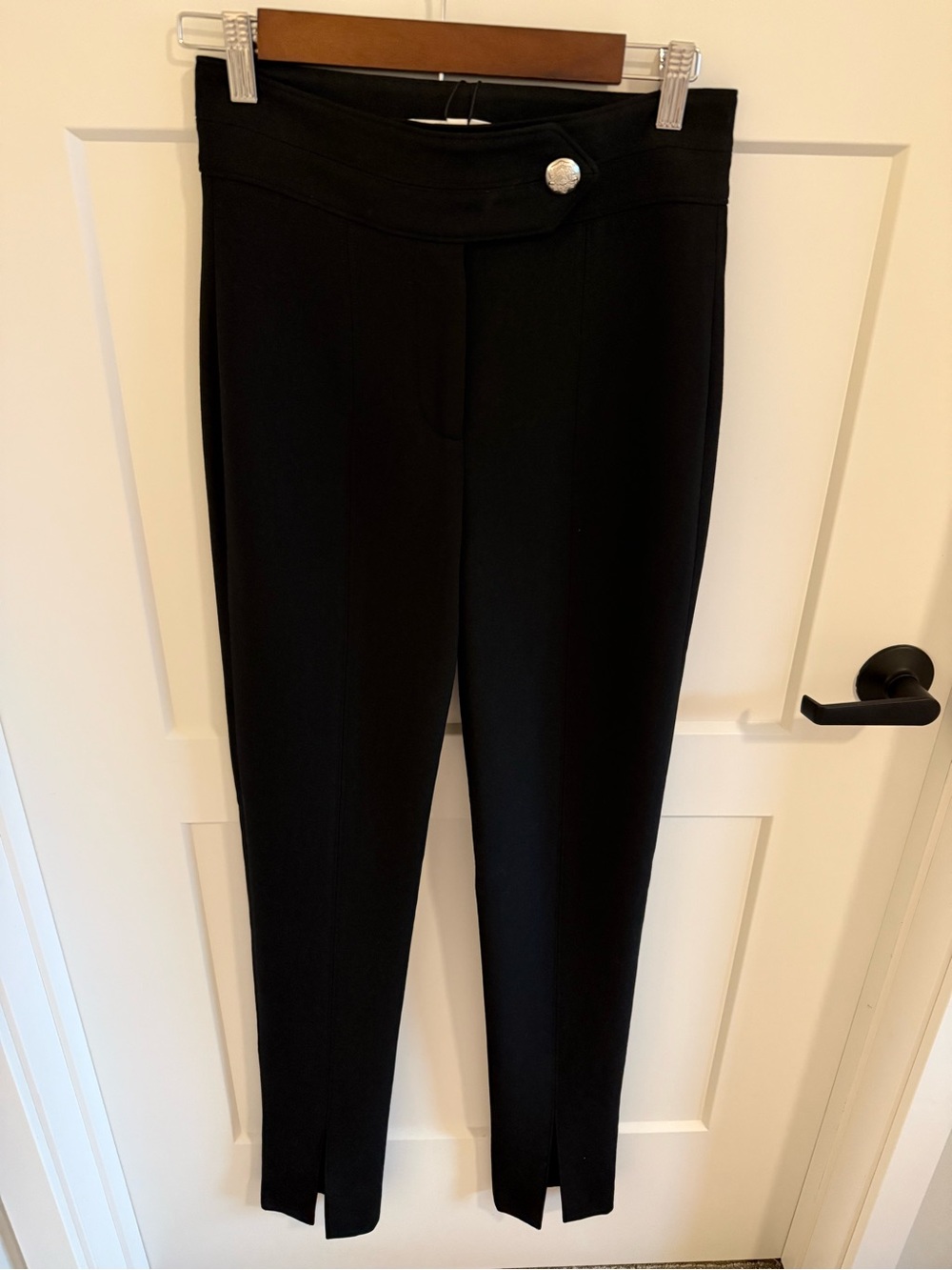 Veronica Beard Jessamy Pant Black Size 0 NWT Crest Button Slit
